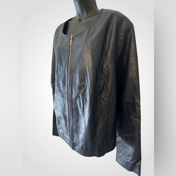 Jessica London | Women’s Jessica London Navy Blue Leather Jacket NWT Plus Size - Picture 4 of 9